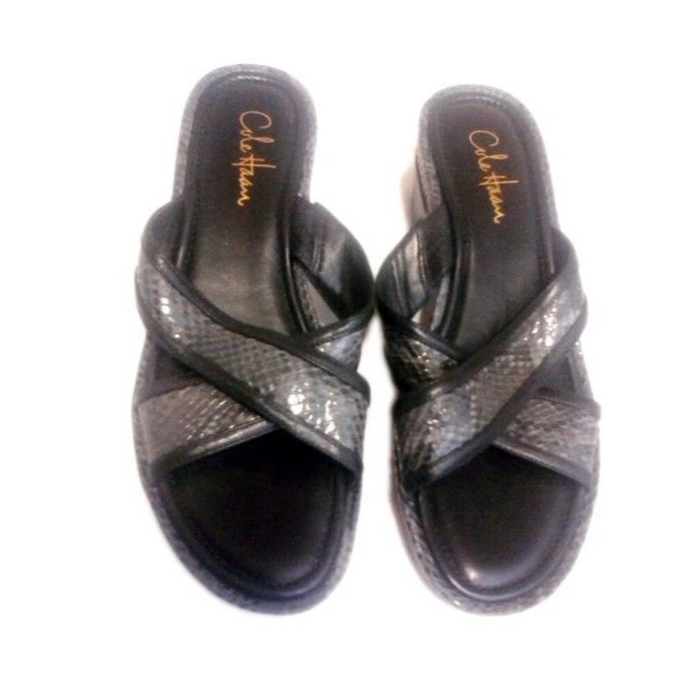 Cole Haan Wedge Sandals Women's Size 9.5 Python Print Slip On Shoes Retail $145